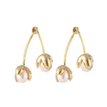 El Regalo Front Back Petals Pearls Stud Earrings- Gorgeous Gold Plated Pearl Drop Bud Earrings for Girls & Women
