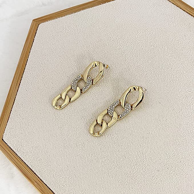 El Regalo Gold Plated Chain Link Drop Dangle Earrings- Cuban Link Golden Chain Stud Dangle Earrings for Women & Girls