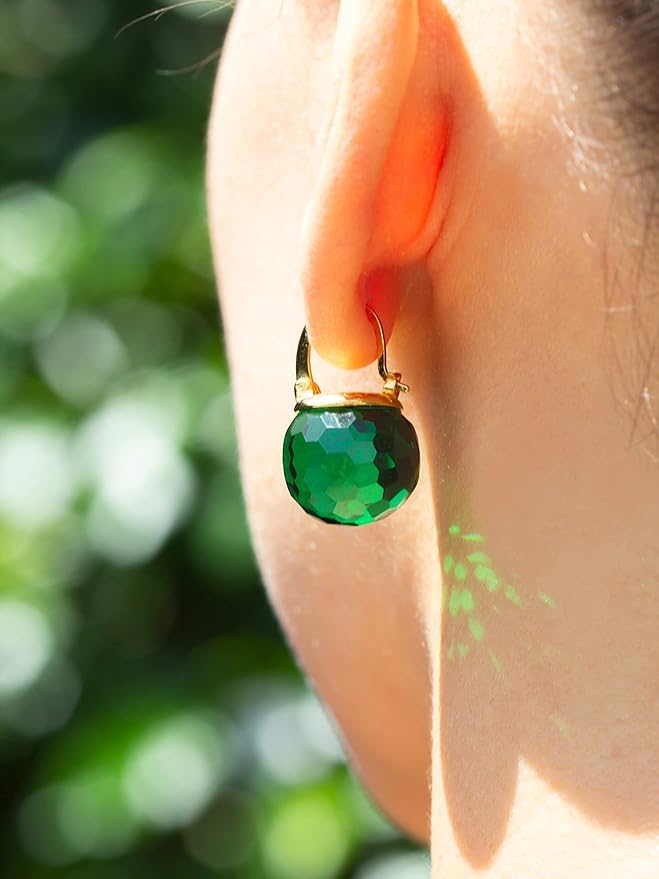El Regalo Elegant & Graceful Aquamarine Austrian Crystal Earrings for Girls & Women- Sparkly Austrian Crystal Disco Ball Earrings (Dazzling Green)