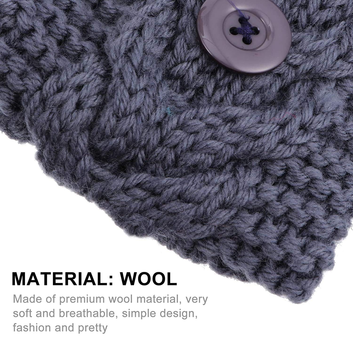 El Regalo Knitted Winter Twist Warm Wool Headband with Buttons for Face Mask Cover for Unisex (Grey)