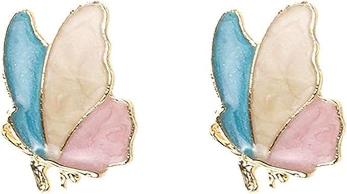 El Regalo 1 Pair Fancy, Cute Enamelled Butterfly Stud Earrings for Girls & Women - Fashion Enamalled Butterfly CZ Hypoallergenic & Nickel Free Earrings for Girls & Women (option-2)