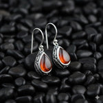 El Regalo Small Vintage Teardrop Earrings for Girls & Women- Elegant Filigree Carved Boho Dangle Earrings, Cut Stone Drop Earrings, Jewelry Gift (Red)