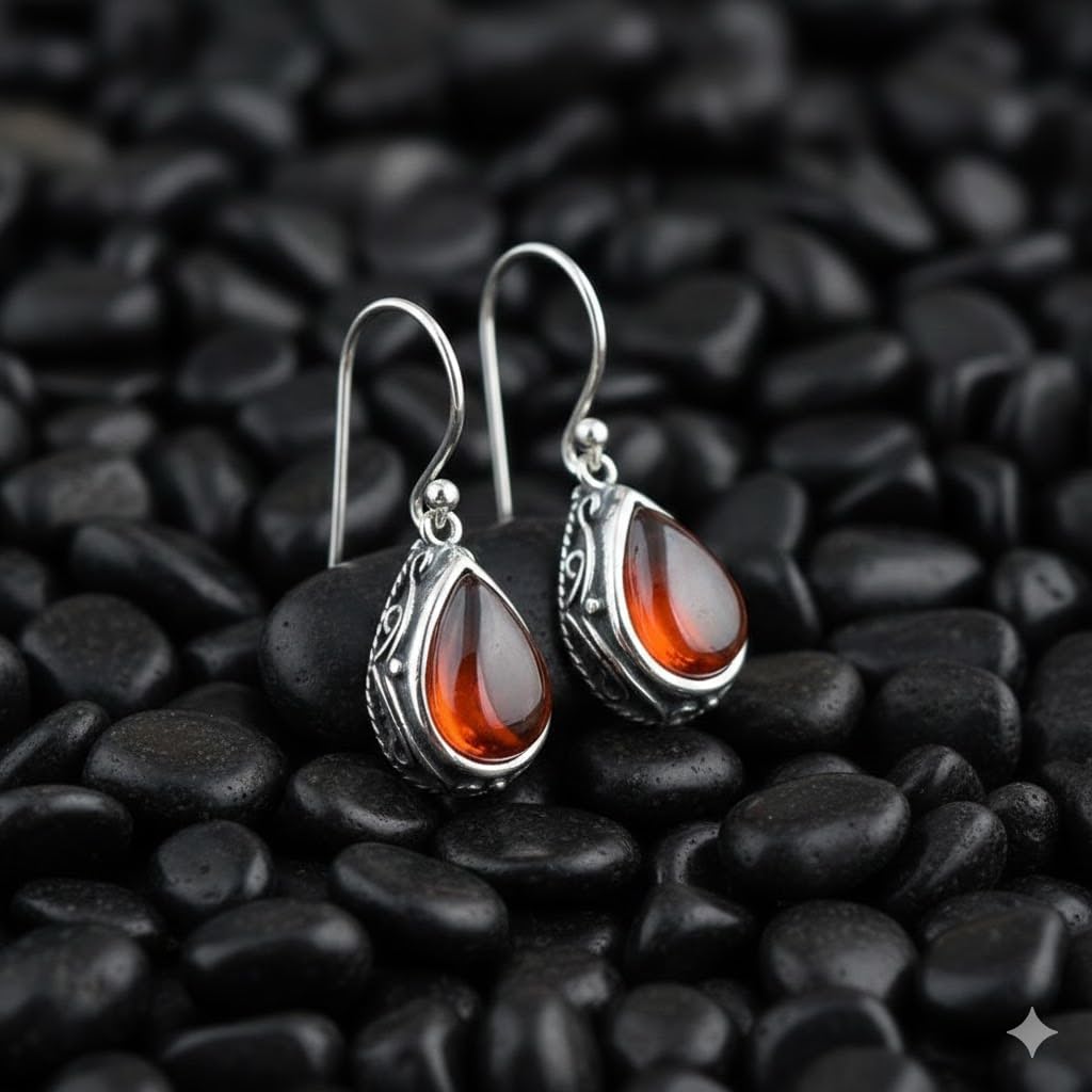 El Regalo Small Vintage Teardrop Earrings for Girls & Women- Elegant Filigree Carved Boho Dangle Earrings, Cut Stone Drop Earrings, Jewelry Gift (Red)