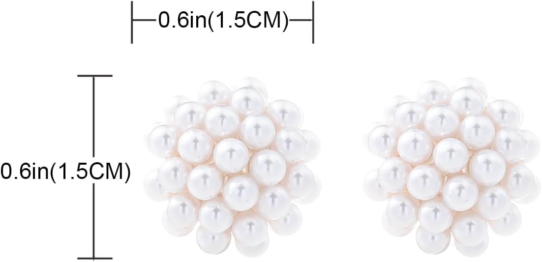 El Regalo Clip-On Pearl Earrings for Women - Vintage Style Non-Pierced Elegant Stud Earrings with Simulated Pearl Cluster - Comfortable & Secure Fake Earrings