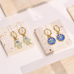 El Regalo 2 Pairs Evil Eye Hamsa Hand CZ Earrings for Girls/Women - Micro-inlaid Cubic Zirconia Evil Eye & Hamsa Hand of Fatima Earrings, Fashion Dangle Drop Earrings