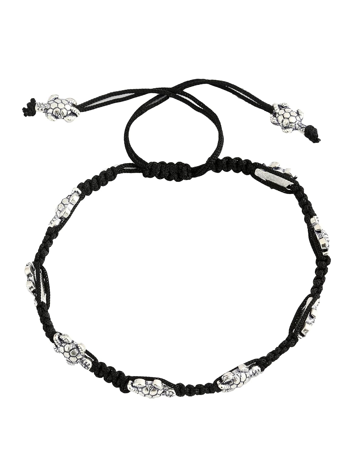 El Regalo Oxidized Turtle German Silver Thread Adjustable Beaded Bohemian Fashion Charm Anklets for Women & Girls | 1 Leg Anklets for Girls & Women (1 PC) (Turtle Black Beads Anklet)