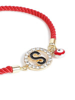 El Regalo Name Initials Evil Eye Bracelet Rakhi for Brother- Name Letter CZ Rakhi with Roli Chawal, Message Card in Rakshabandhan Box for Bhai (Red- S)