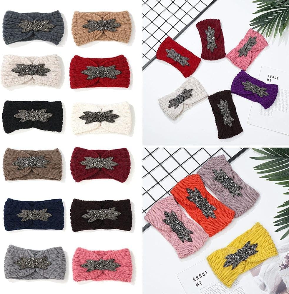 El Regalo 1 PC Winter Knitted Sequin Flower Headband Ear Warmer for Girls & Women - Headwrap with 3D Sequin flower- Ear Warmer Hair Muffs Band | Winter Designer Headbands (Black)