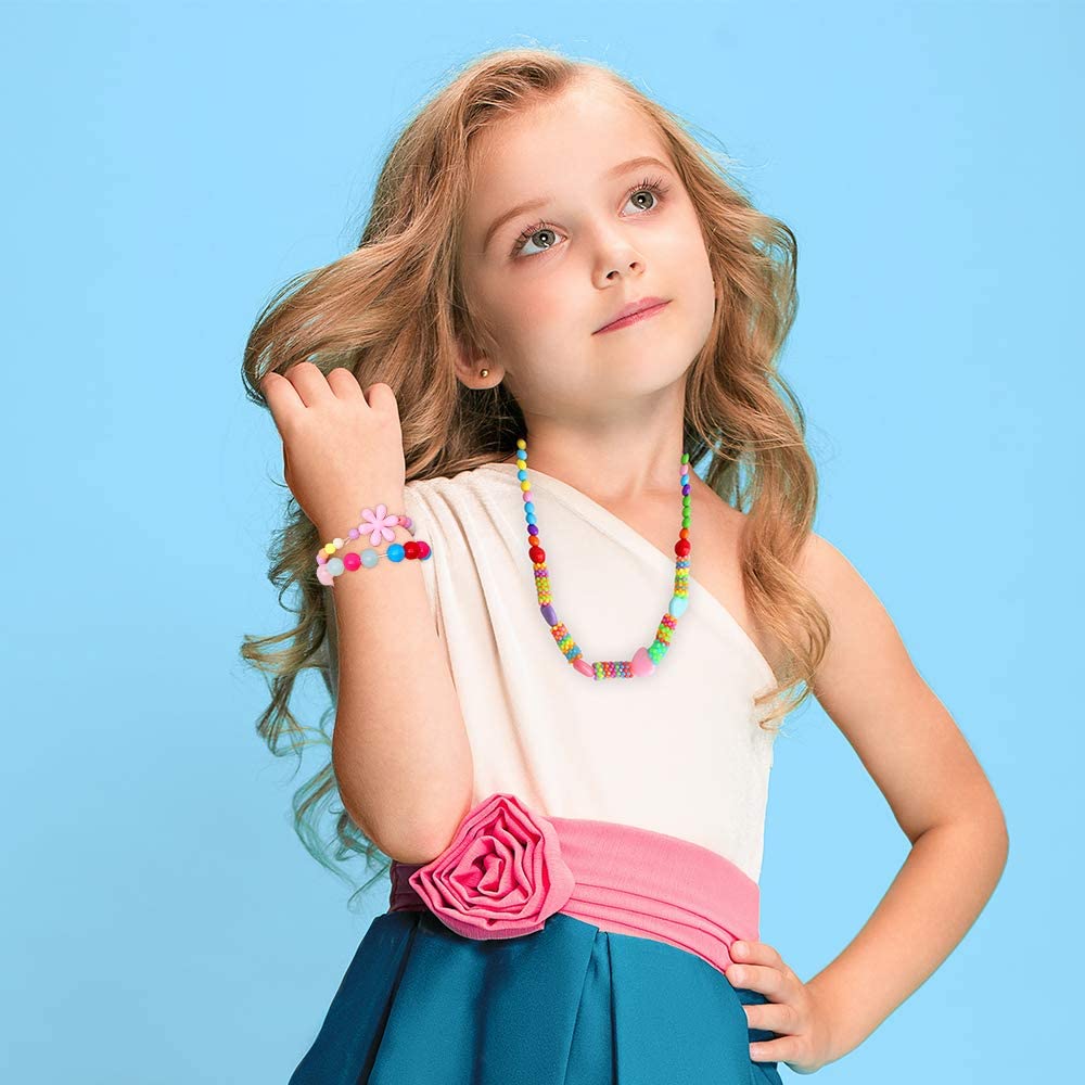 El Regalo 2 Sets Kids Girls Jewelry Sets - Kids Beads Necklace & Bracelets (Option-2) Multicolor