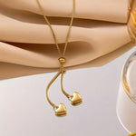 El Regalo Stainless Steel Double Love Heart Long Pendant Slider Necklace for Girls & Women- Anti Tarnish Minimalist Heart Necklace