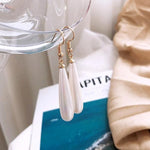 El Regalo Elegant Long Pearl Drop Earrings for Women & Girls | Minimalist White Teardrop Pearl Dangle Earrings | Korean Style Party Earrings | Fashion Jewellery