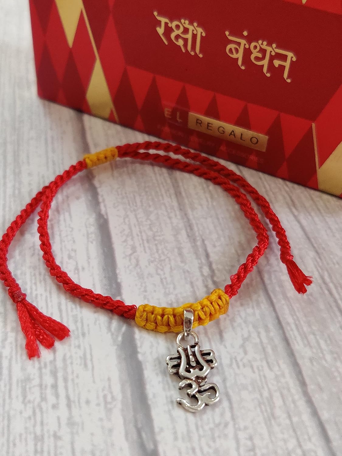 El Regalo 925 Sterling Silver OM/Trident Rakhis for Brother/Nephew/Niece - Real Silver OM Rakhi for Babies/Kids/Men (Shive Eye Silver Rakhi)