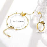 El Regalo 1PC Stainless Steel Non-Tarnish Hand Chain Bracelet with Finger Ring | Elegant & Trendy Adjustable Golden Bracelet for Women & Girls (Butterfly)