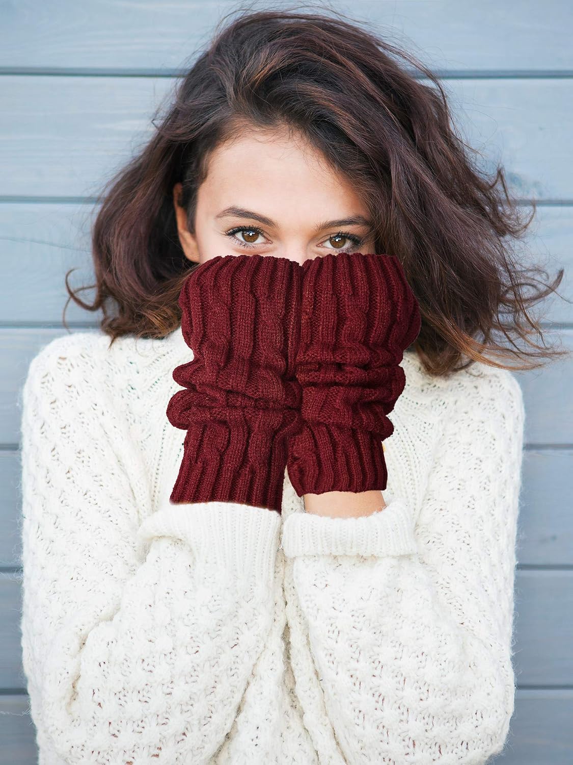 4 Pairs Knitted Arm Warmers Winter Long Fingerless Gloves With Thumb Hole Mittens for Women and Men