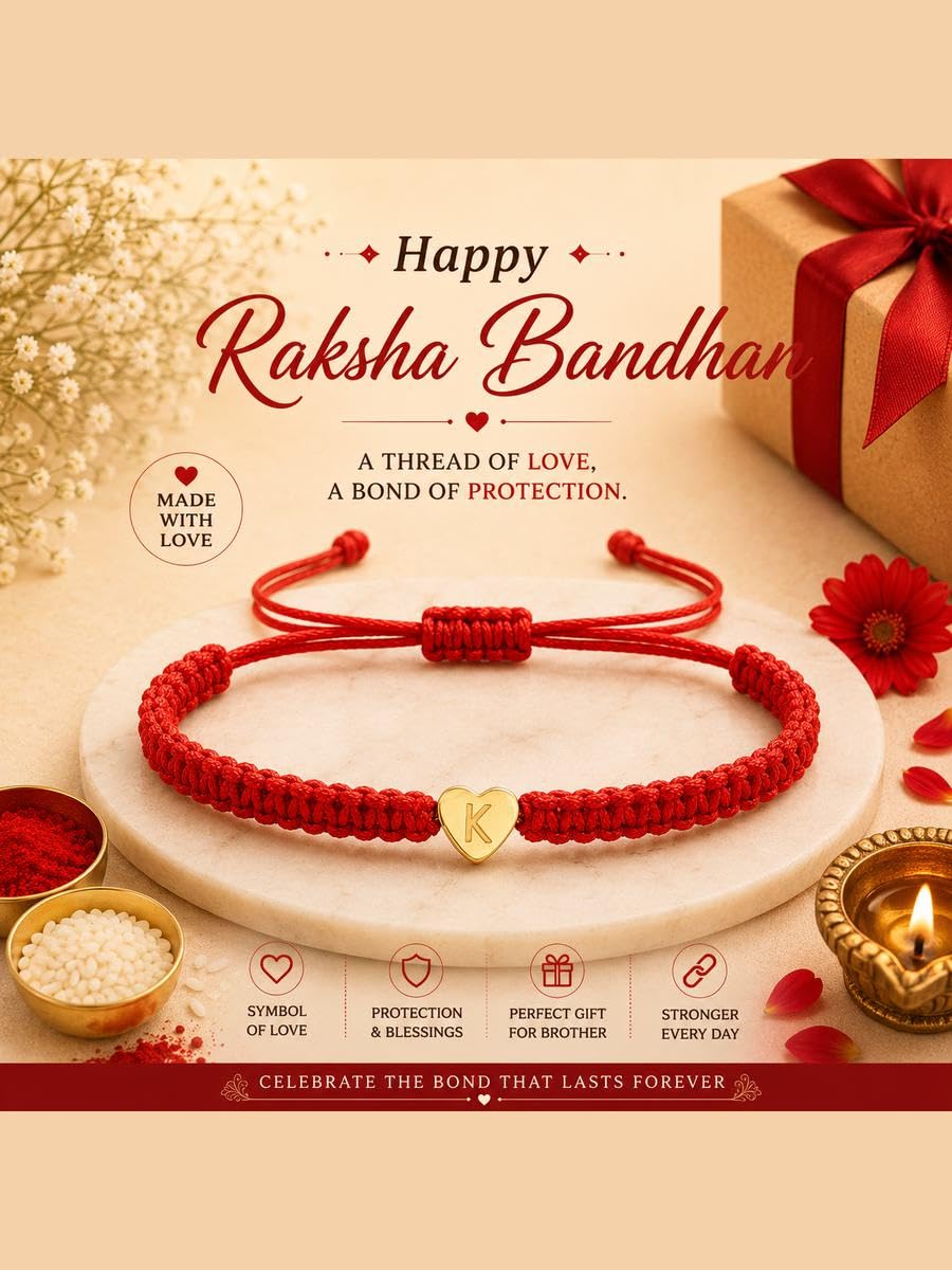 El Regalo Red Ethnic Rakhi Dori Unisex Rakhi-Adults - K letter