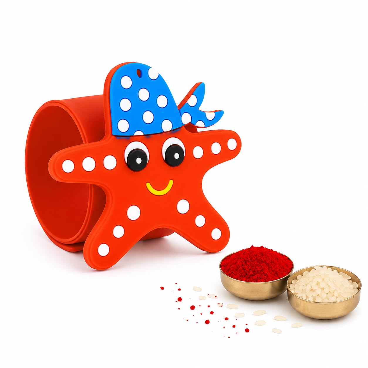 El Regalo Cute Slap Band Bracelet Rakhi for Kids Boys & Little Brother | Fun Quirky Silicone Slap Wristband Rakhi for Toddlers & Children with Roli Chawal Pack and Gift Box (Star Fish)