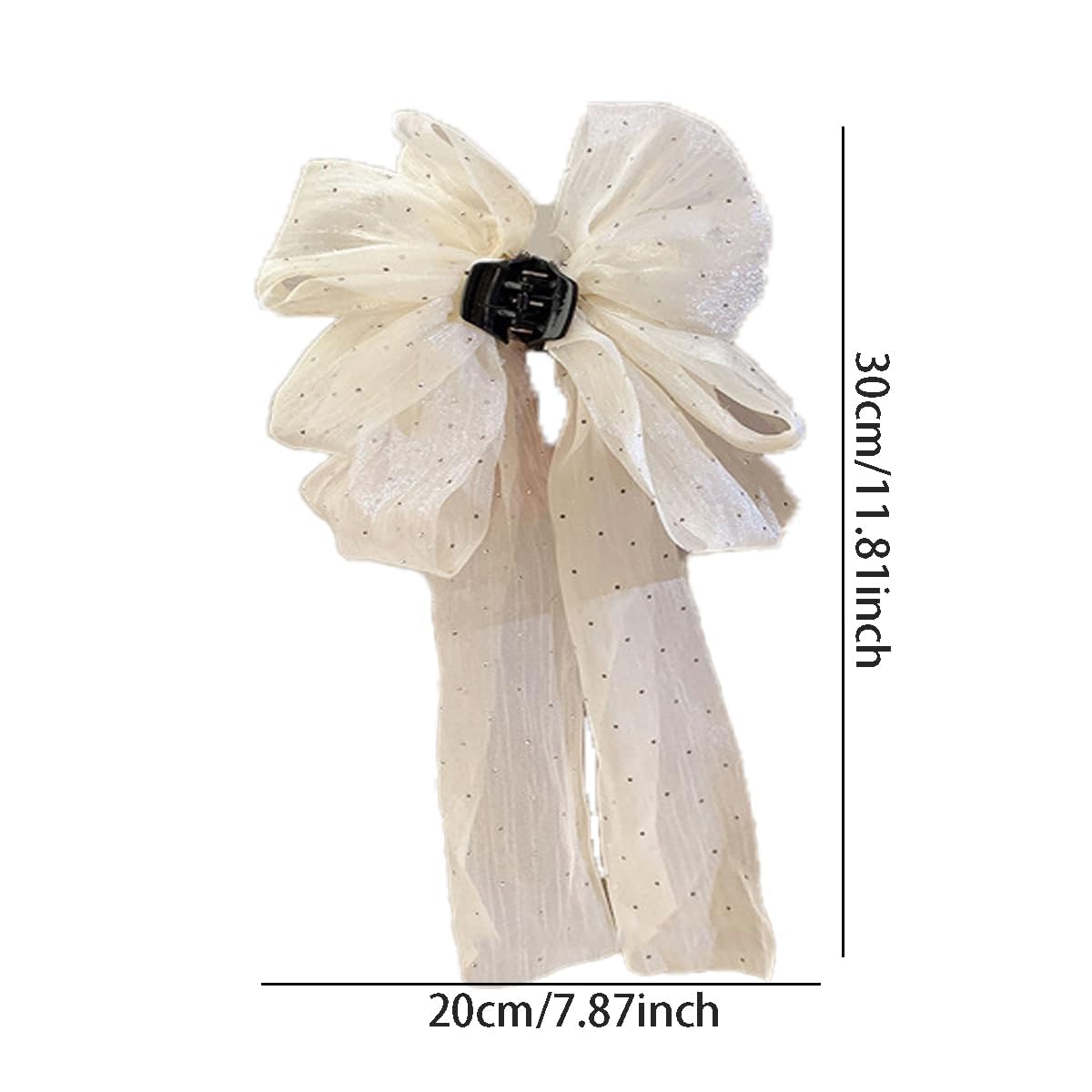 El Regalo Shimmering Big Bow Hair Claw Clips for Girls & Women- Fancy Chiffon Silk Hair Clip with Rhinestone, Large Hair Jaw Clips, Fabric Floral Bows Hair Accessories (Black)