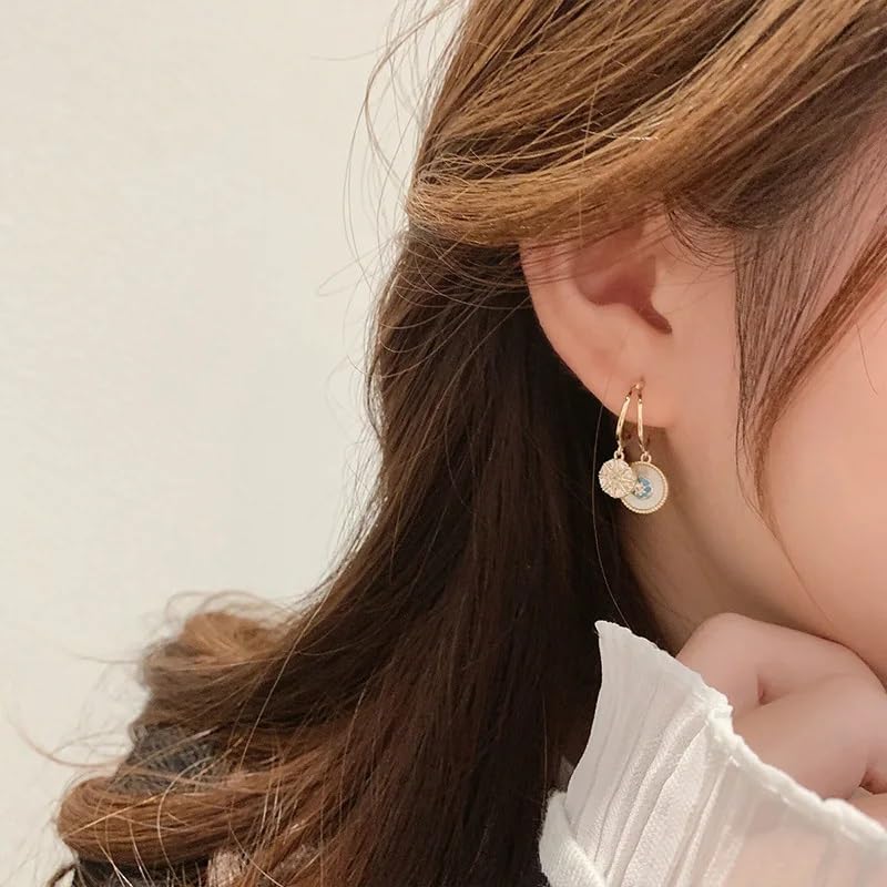 El Regalo Shell Zircon Dual Disk Golden Dangling Drop Stud Earrings for Women - Fashion Forward, Elegant, and Versatile Jewelry