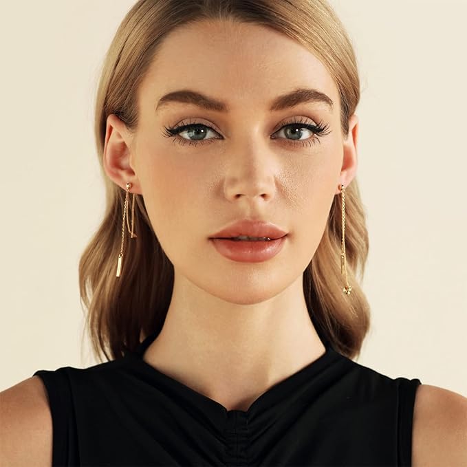El Regalo Unique Chain Tassel Earrings for Women/Girls- Stainless Steel Dainty Bar Drop Dangle Earrings- Anti Tarnish Long Threader Earring