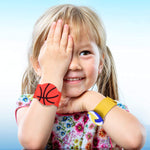El Regalo 2 PCs Sport Ball Themed Party Football Wristbands for Kids Boys & Girls | Silicon Wrist Slap Bands with Removable Sport Balls Charms for Fun Kids Party Favors (Red & Yellow)