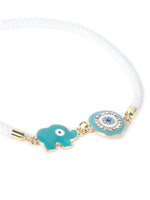 El Regalo Designer Rakhi Set for Bhaiya & Bhabhi - 2PCs CZ Evil Eye Hamsa Hand Bracelet Rakhi Combo with Roli Chawal & Rakhi Message Card in Gift Box (Elephant Evil Eye Combo)