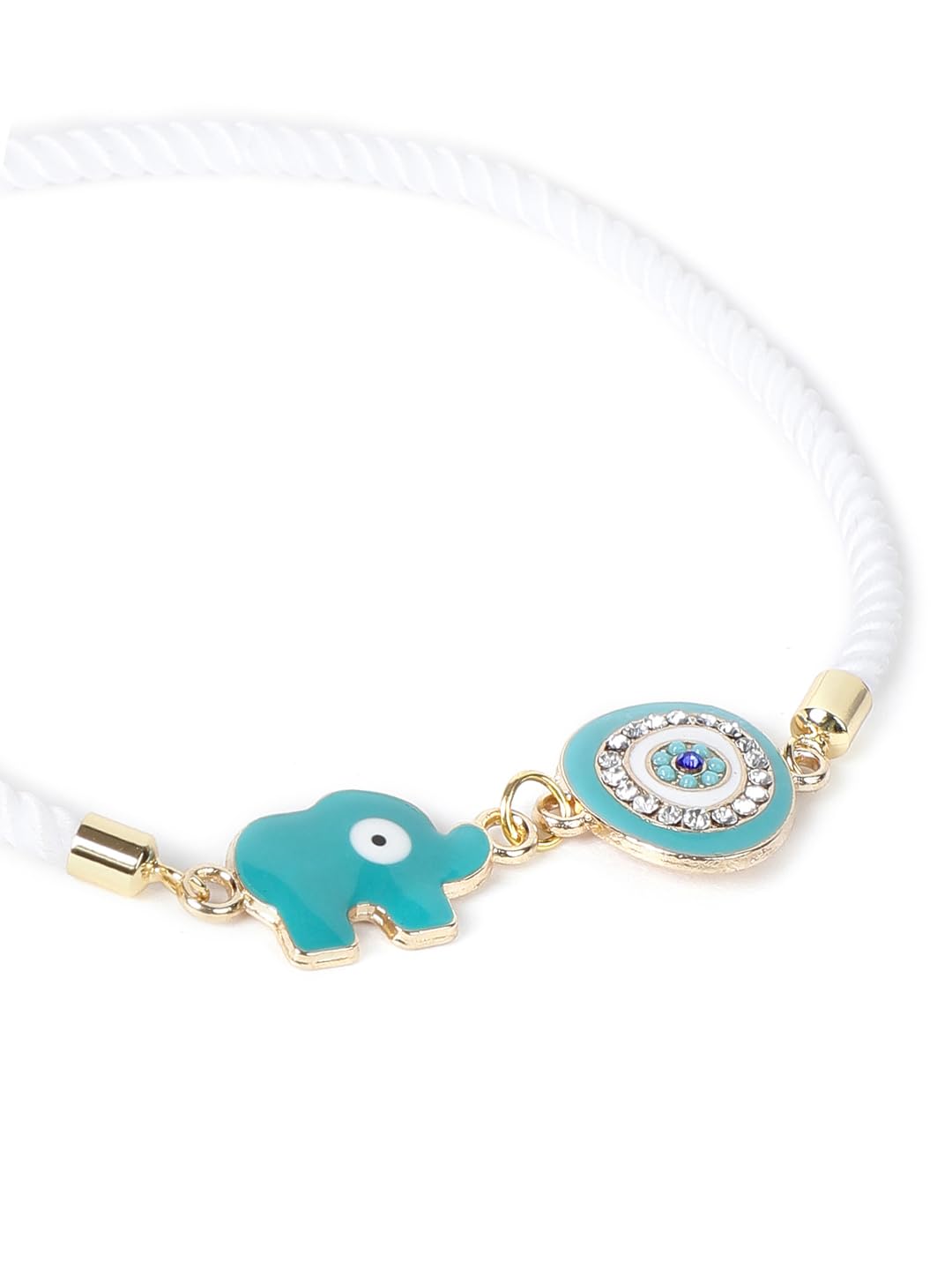 El Regalo Designer Rakhi Set for Bhaiya & Bhabhi - 2PCs CZ Evil Eye Hamsa Hand Bracelet Rakhi Combo with Roli Chawal & Rakhi Message Card in Gift Box (Elephant Evil Eye Combo)