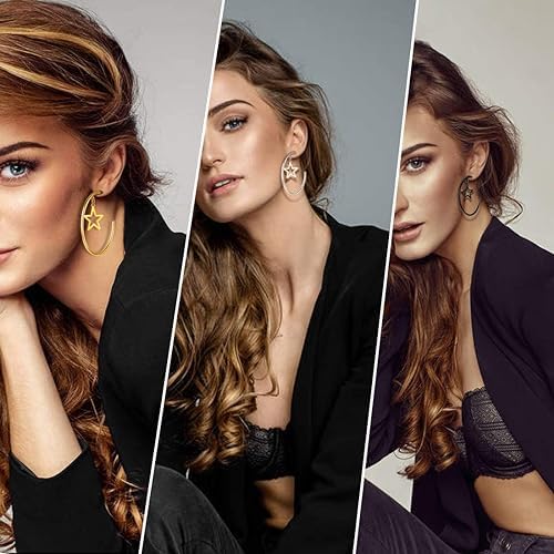 El Regalo Western Stainless Steel Drop Star Hoop Earrings for Women/Girls- Fashion Statement Star Big Circle Open Hoop Party Earrings