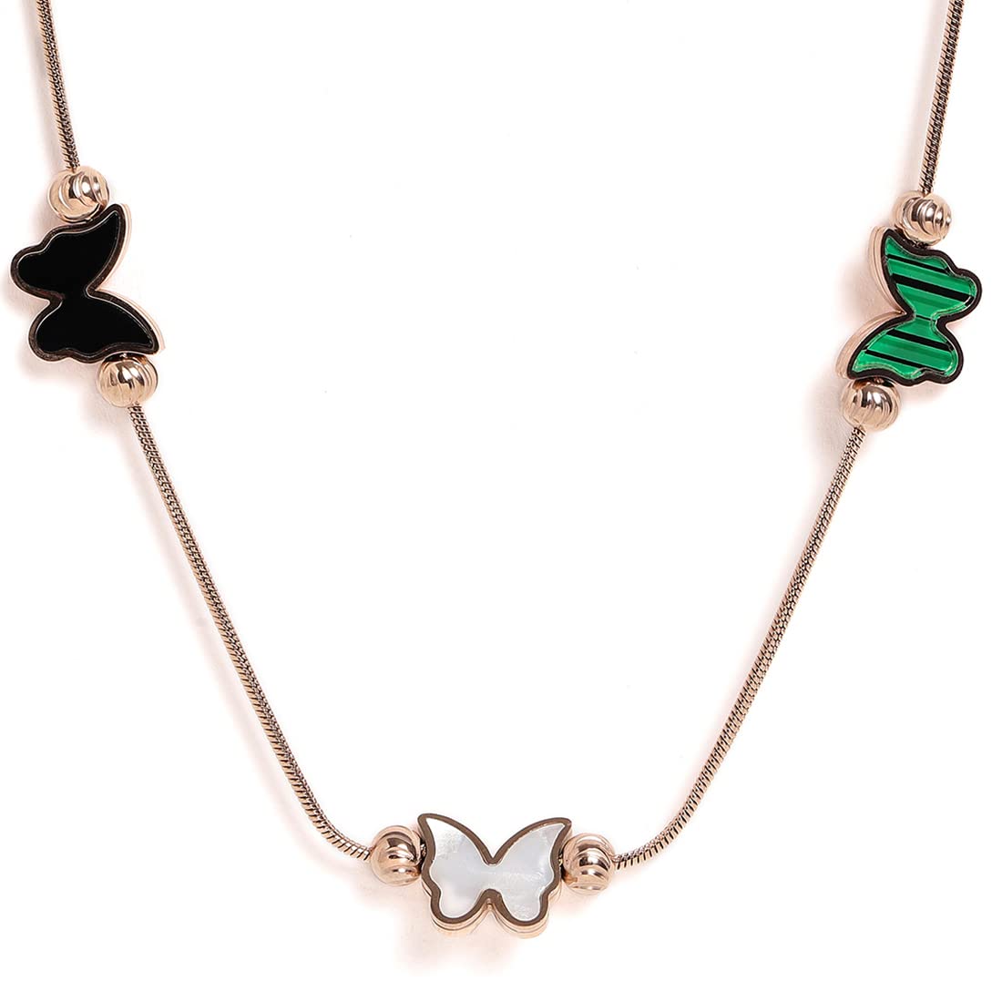 El Regalo 18K Gold Waterproof Vintage Enamel Butterflies Chain Necklace & Bracelet Set- Stainless Steel NO RUST/ANTI TARNISH Butterfly Jewelry Combo Set for Girls & Women