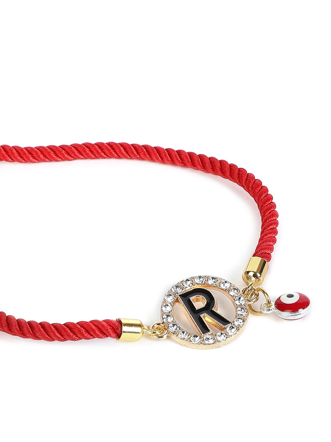 El Regalo Name Initials Evil Eye Bracelet Rakhi for Brother- Name Letter CZ Rakhi with Roli Chawal, Message Card in Rakshabandhan Box for Bhai (Red- R)