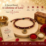 El Regalo Fancy & Traditional AUM/Shell Charm Rakhis for Brother | Elegant Auspicious Bracelet Rakhi for Bhai/Bhaiya with Roli Chawal in Gift Box (OM Rakhi - Red)