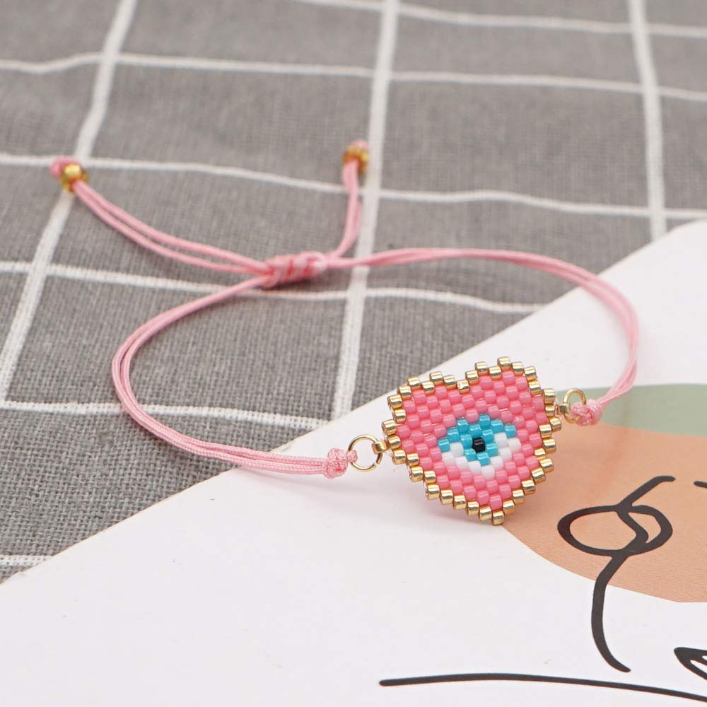 El Regalo Evil Eye Miyuki Seed Beads Rakhi | Handmade 100% Authentic Japanese Miyuki Seed Beads Rakhi with shagun, Rakhi Card in Gift Box (Pink Heart Evil Eye)