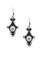 El Regalo Oxidized 925 Silver Plated Pearls Hook Earrings- Vintage Retro Style Pearl Drop Handmade Earrings for Women/Girls