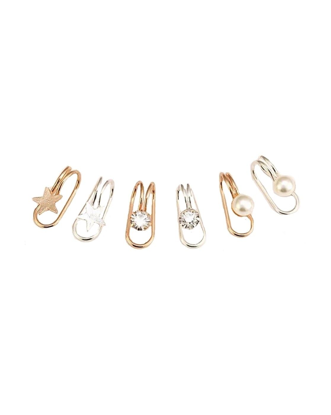El Regalo 1 Pair Clip On Cartilage Non Piercing Earrings Set for Girls & Women- Trendy Clip On Earrings (Silver Crystals)