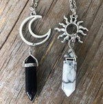 El Regalo 2Pcs BFF Best Friend Moon Sun Hexagonal Pointed Stone Pendant Necklace Set for Girls, Boys, Men, Women, Best Friend, Besties, Couples (Black & White)