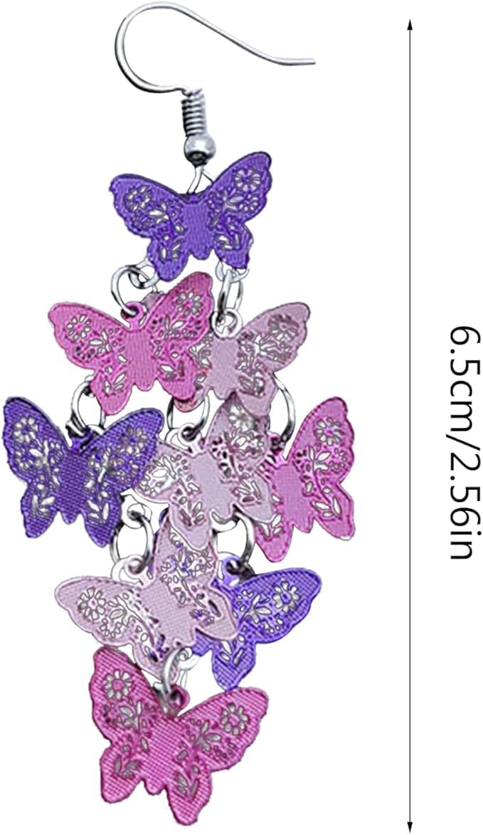 El Regalo Women's & Girl's Butterfly Earrings Mix Color Bohemia Style Long Drop Dangle Hook Earrings, Fashion Style Butterfly Earrings (Gradient Blue)
