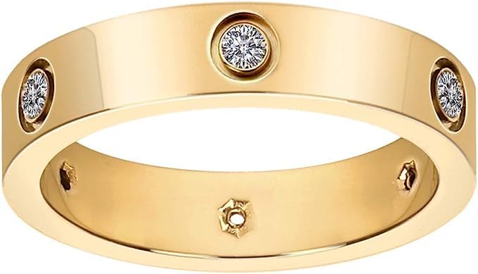 El Regalo Fashion Classic Titanium Steel Women Stacking Ring- Anti Tarnish/Waterproof Cubic Zirconia Stainless Steel Promise Ring for Girls & Women (Gold, 10)