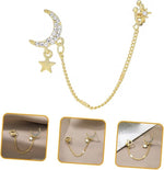 El Regalo 1 Pair CZ Moon Star Chain Cuff, Ear Clips, Ear Wraps Earrings- Crystal Crescent, Northstar Stud Earrings for Women/Girls