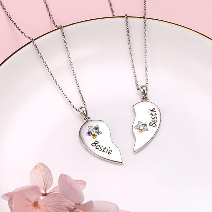 El Regalo 2 Pcs Best Friends Stones Stars Heart Matching Bestie Pendant Necklaces For Bff/Soul Sisters/Best Friends For Girls (Non Magnetic)