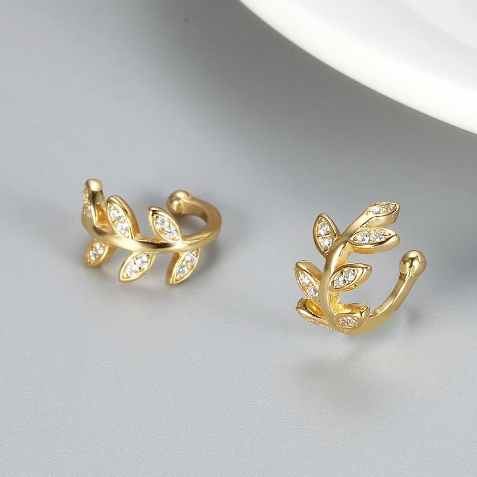 El Regalo 1 Pair Leaves Rhinestone Ear Cuff Non-Pierced Earring- Elegant Clip On Cartilage Earrings for Girls & Women