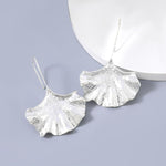 El Regalo Big & Bold Ginkgo Leaf Drop Dangle Earrings - Fashionable Fall Maple Leaf Boho Earrings for Women & Girls, Classy Statement Jewelry (Silver)