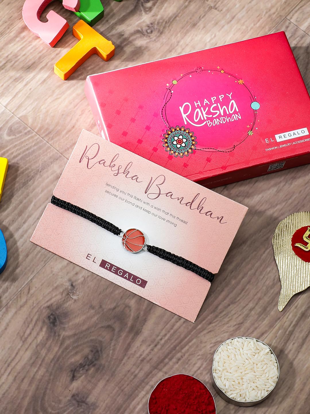 El Regalo 1PC Sports Balls Rakhi for Brother- Cute & Fancy Balls Bracelet Rakhi for Sports Lover Brother with Roli Chawal in Rakhi Gift Box (Basket ball)