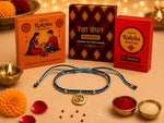 El Regalo Fancy & Traditional AUM/Shell Charm Rakhis for Brother | Elegant Auspicious Bracelet Rakhi for Bhai/Bhaiya with Roli Chawal in Gift Box (OM Rakhi- Blue)