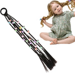 El Regalo 2PCs Cute Beaded Ponytail Hair Extensions Rubber Band- Stars & Hearts Beaded Braid Hairpieces for High Ponytail for Kids/Teen Girls/Women
