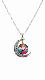 El Regalo Princess Crescent Moon Pendant Necklace for Girls- Enchanted Fairytale Character Jewelry with Filigree Detail, Silver-Tone Chain, Perfect Birthday Return Gift or Party for Toddlers and Kids (Style-5)
