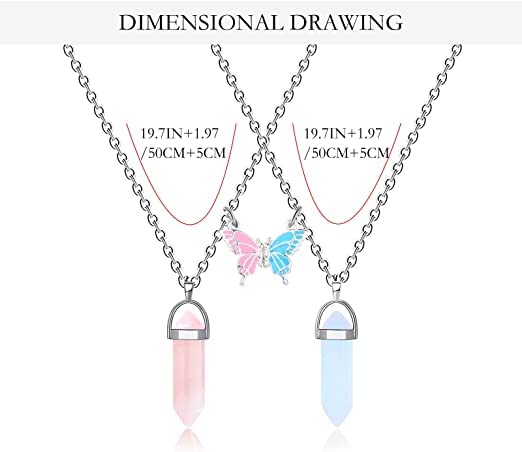 El Regalo 2Pcs/Set Resin Crystal Bff Best Friend Magnetic Butterfly Couple Matching Split Heart Pendant Necklaces For Besties/Best Friends/Couples - Valentines Day Gift - Unisex-Adult