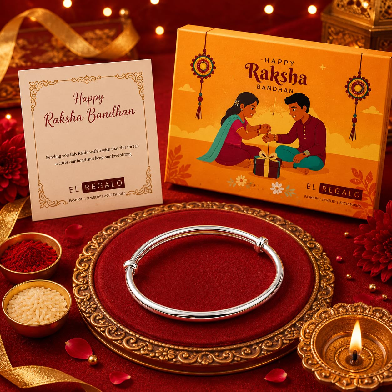 El Regalo Rakhi for Babies/Toddler/Baby Brother- Bracelet Rakhi for Baby Brother with Roli Chanwal, Message Card in Rakshabandhan Box (Style-2)