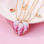 El Regalo 3 PCs BFF Best Friend Forever Split Heart Magnetic Matching Pendant Necklaces Set for Kids/Girls/Teens- Friendship Puzzle Necklaces Sets for Besties (Pink Sparkling Heart BFF)