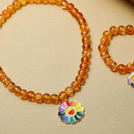 El Regalo 2 PCs Shiny Crackled Beads Kids Girls Necklace & Bracelet Jewelry Sets - Cute Kids Charms Jewelry with Sparkly Beads for Kids/Toddlers Girls (Smily Flower Jewelry Set)