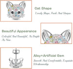 El Regalo Cute Multi-Color Crystal Cat Stud Earrings for Kids/Girls/Women- Silver-Plated Kitten Face Jewellery with Sparkly Rhinestones - Gift for Cat Lovers