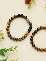 El Regalo 2 PCs Natural Tiger Eye Beads Stretch Unisex Bracelet for Men & Women with Hamsa Hand, Rudraksha, Elephant & Budhdha Charms (Rudraksha & Budhdha)